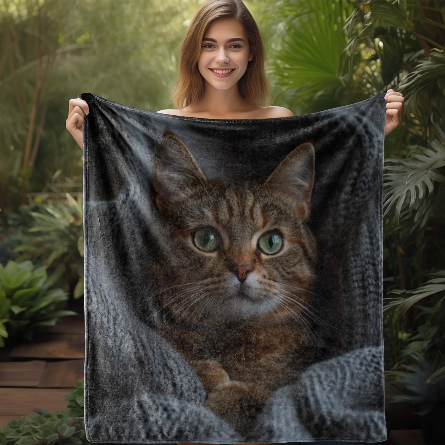 VIKAMA Komfort-Decke aus Flanell mit Katzenmuster, weiche und warme Haustierdecke, Wohnzimmer, Sofa, Büro, Überwurf, Decke, Geschenk für Haustierliebhaber Image