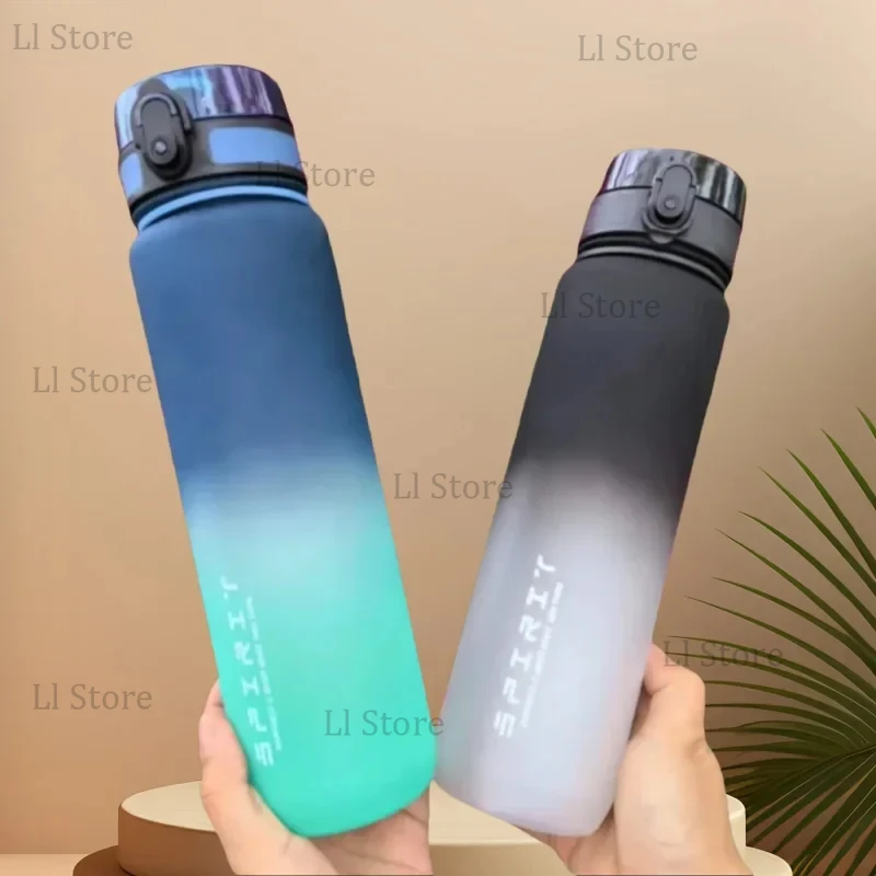 500ML/1000ML Große Sporttrinkflasche mit Motivations-Design, Auslaufsicher, Tragbar, Wiederverwendbare Plastikbecher für Outdoor, Reisen und Fitness Image