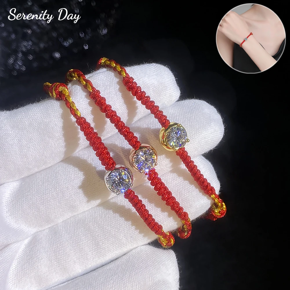 Serenity 1ct D Farbe Moissanit Armband Damen Herren Geschenk 100 % S925 Sterling Silber vergoldet 18K geflochtenes Seil verstellbare Handkette Image