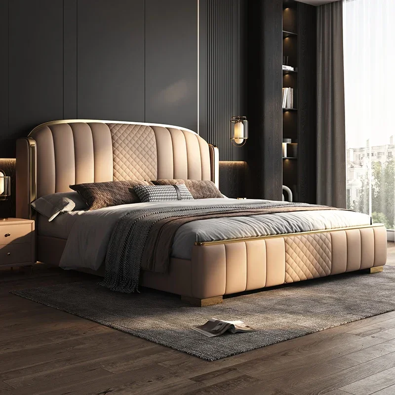 Luxuriöses Doppelbett mit Kopfteil und Rahmen, 200 x 200 cm, Regaldekoration, Queen-Size, Full-Size, Twin-Bett, 180 x 200 cm, Cama Möbel Image