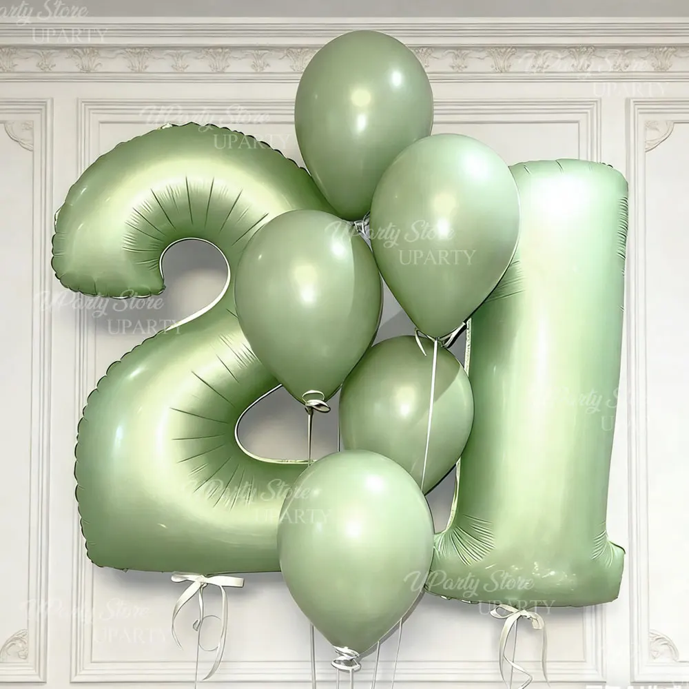 Olivgrüne Zahlen-Geburtstagsballons, 127 cm, große salbeigrüne Heliumfolien-Zahlenballons für Geburtstag, Jahrestag, Party-Dekoration Image