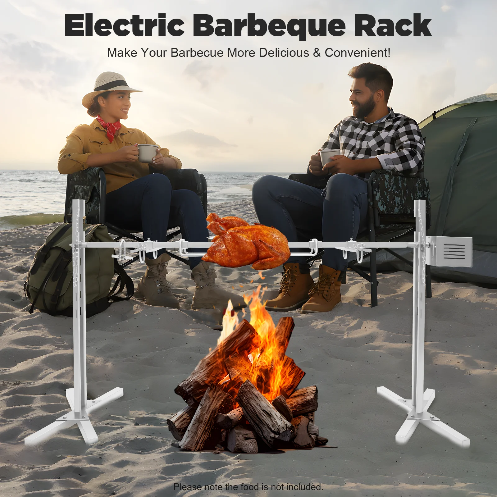 20W Elektrischer Grillrost aus Edelstahl mit Drehspieß, 2,5 U/min, Höhenverstellbar, 360° ° Drehlastkapazität 40 kg für den Außenbereich Image