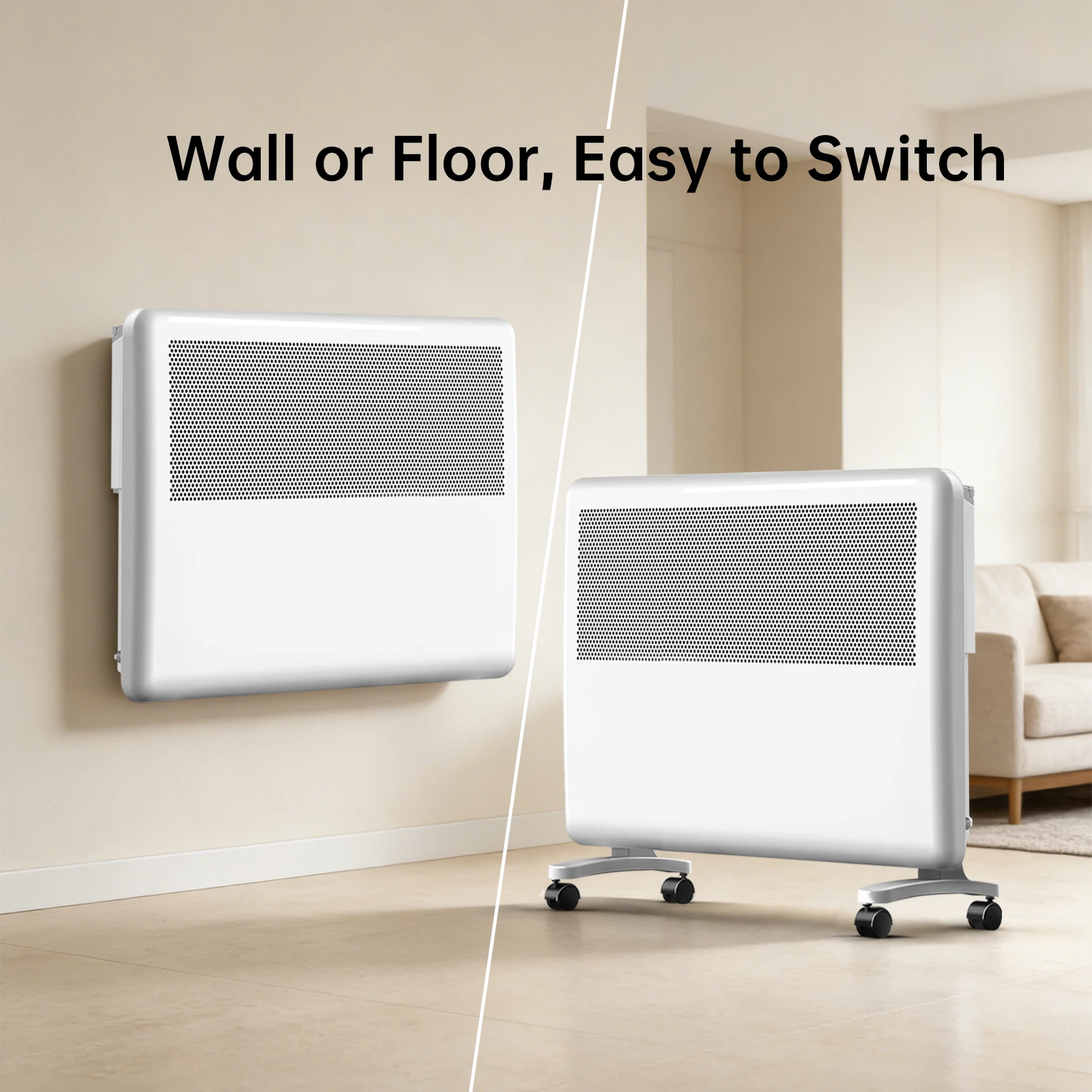 1000W Intelligenter Konvektor-Heizlüfter, 2-in-1 Wandheizgerät, LED-Steuerung, 3 Modi, 24-Stunden-Timer, Für Wohn- und Schlafzimmer, Weiß