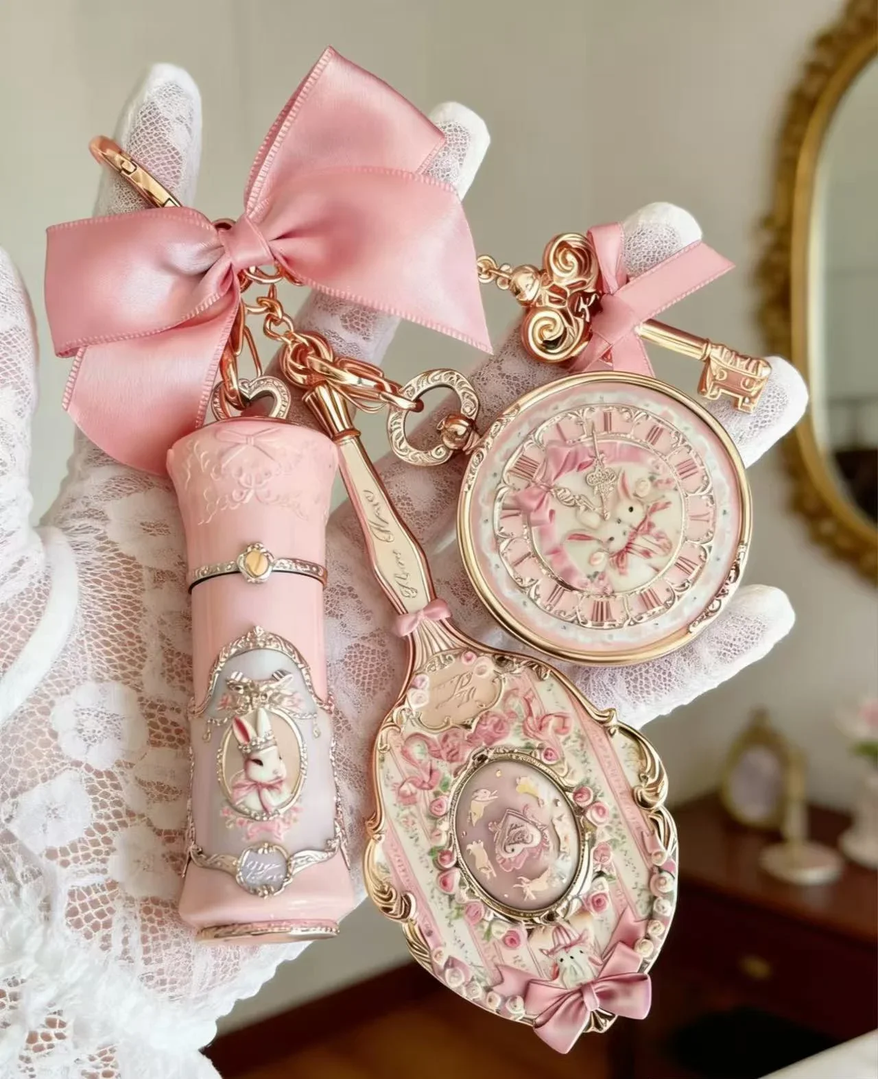 Bonnie Rabbit Garden Flower Knows Mädchen-Anhänger Schleife Schlüsselanhänger Taschenanhänger Niedlicher Cartoon Image