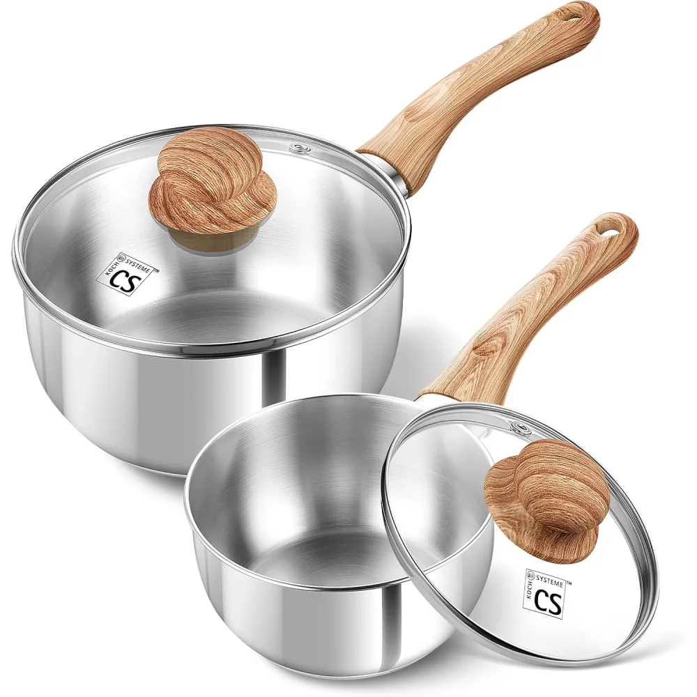 KOCH SYSTEME CS Edelstahl-Kochtopfset 1+2QT, 4-teiliges Edelstahl-Kochtopfset mit Cool-Touch-Griff, Kochtopf Image