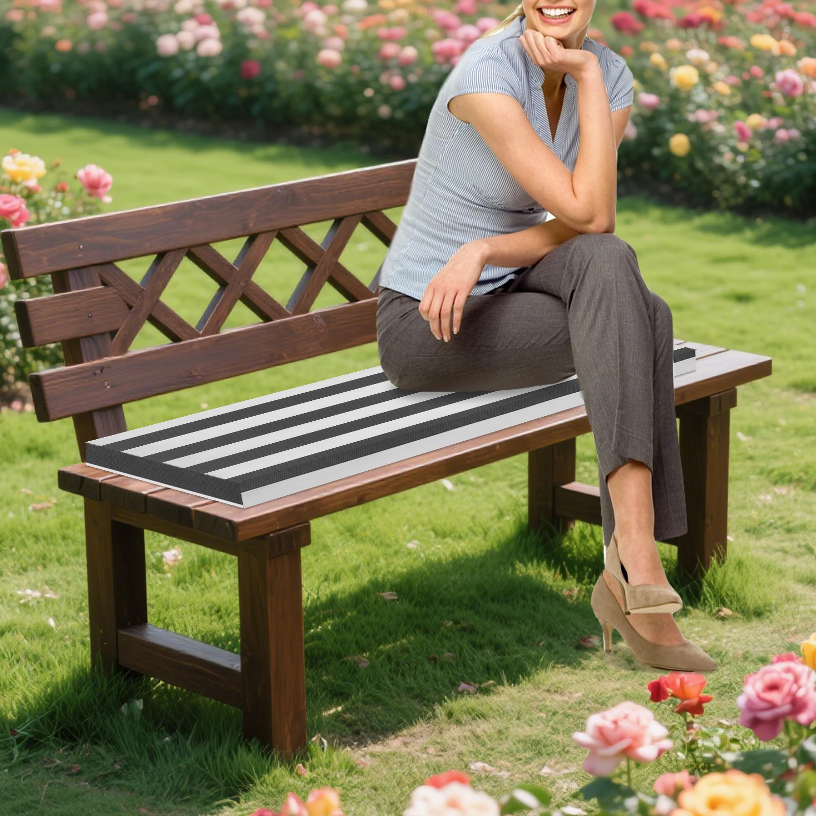 Weiß-Schwarzes Innen- und Außenbankkissen 100x40x5cm Wasserdichtes Waschbares Sitzkissen für Terrassen- und Gartenmöbel Image