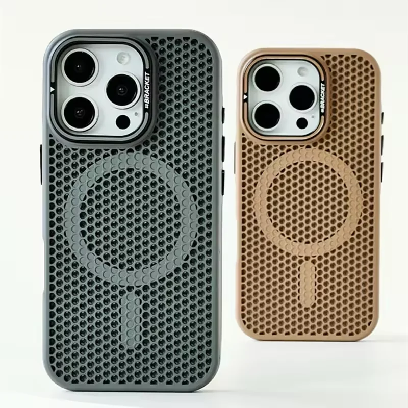 Honeycomb Grid Mesh Cooling Magsafe Handyhülle für iPhone 16 14 15 Plus 13 12 11 Pro Max Legierung Objektivhalterung Magnetische PC-Abdeckung Image