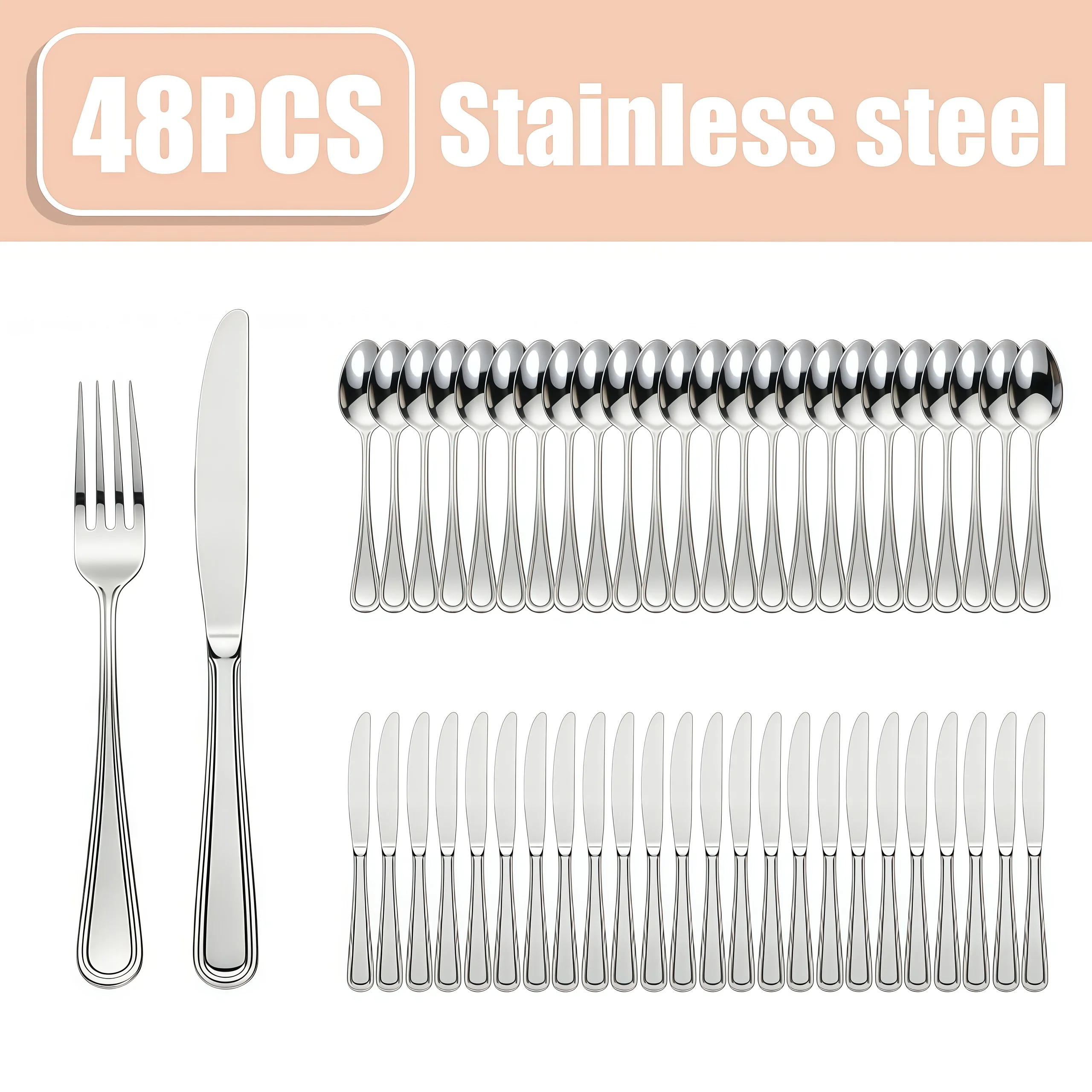 48-teiliges Besteckset aus Edelstahl – Gabeln, Messer, Löffel für Zuhause und Partys Image