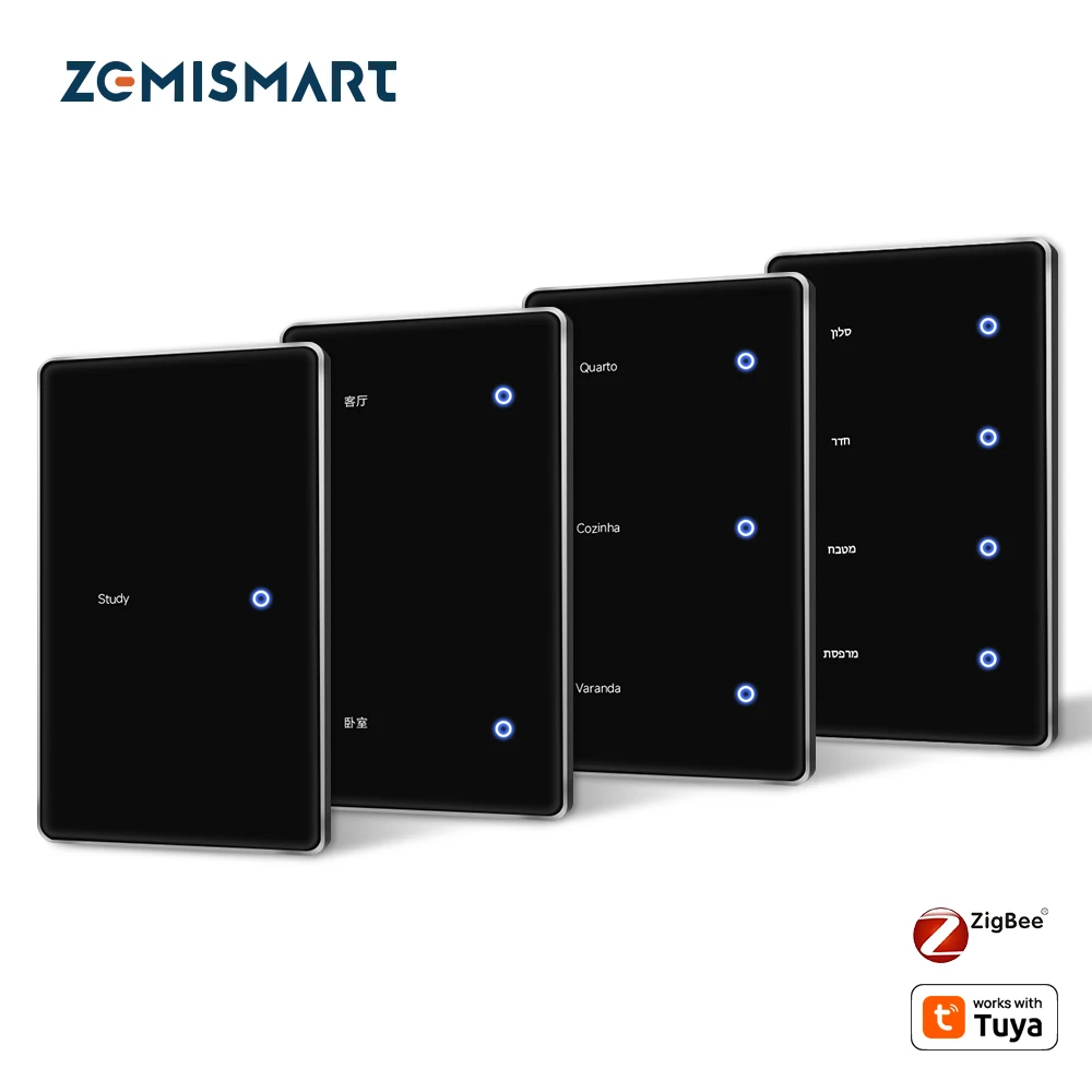 Zigbee DIY Namensschalter Schwarz Touch Panel Funktioniert mit Tuya-Display Smart Wandlichtschalter Alexa Google Home Sprachsteuerung Image