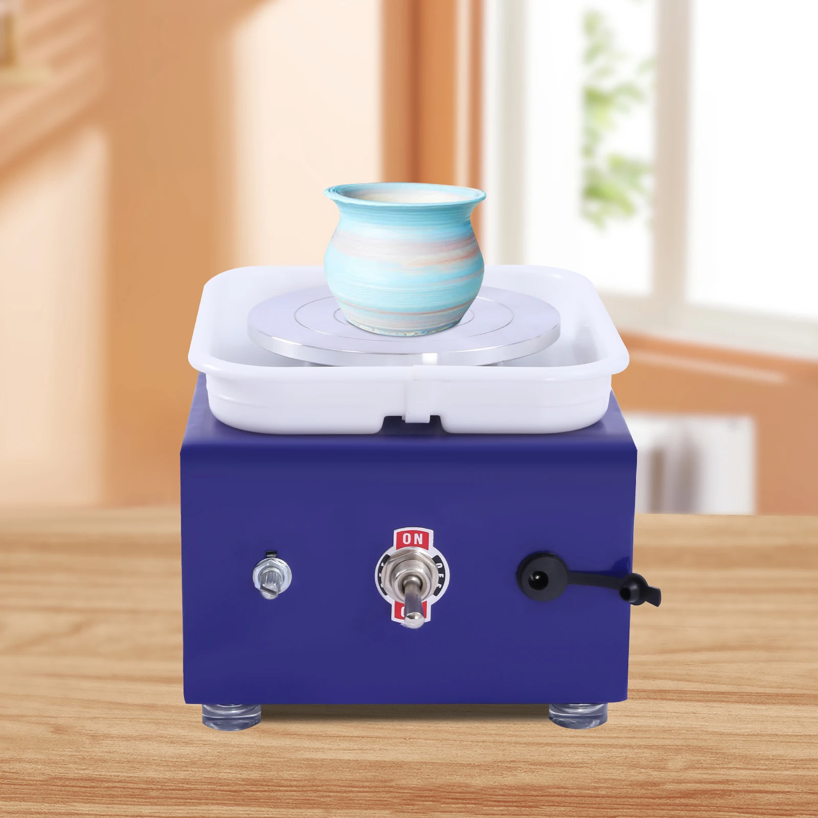 Töpferscheibe 24W 0-2000 U/min Einstellbare Geschwindigkeit und Richtung Metall Überlastschutz mit 8 Tonwerkzeugen für DIY Keramikherstellung Image