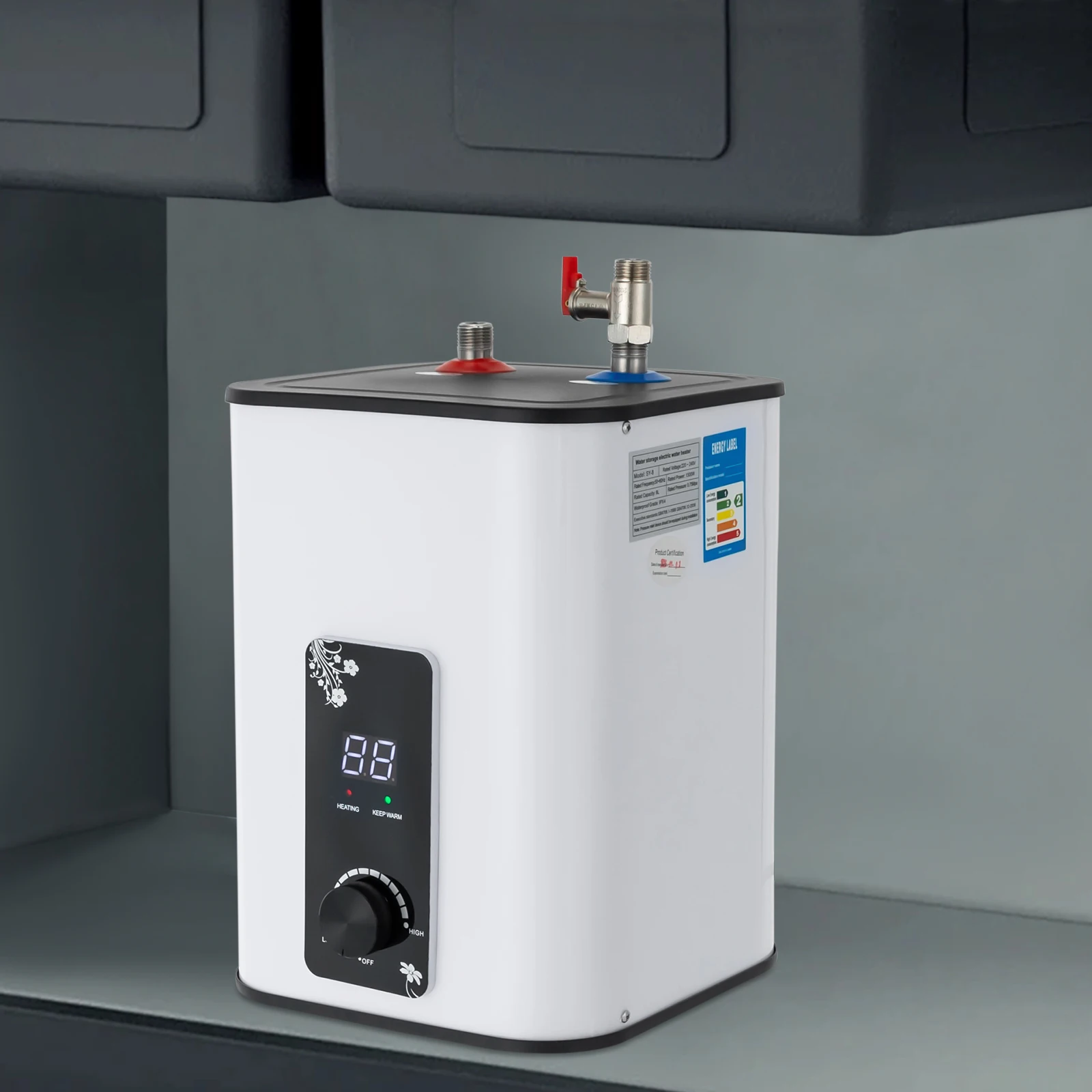 8L Elektrischer Warmwasserbereiter für unter der Spüle, 1500W Elektrischer Mini-Tank-Warmwasserboiler, Sofort-Warmwasserbereiter für die Küche Image