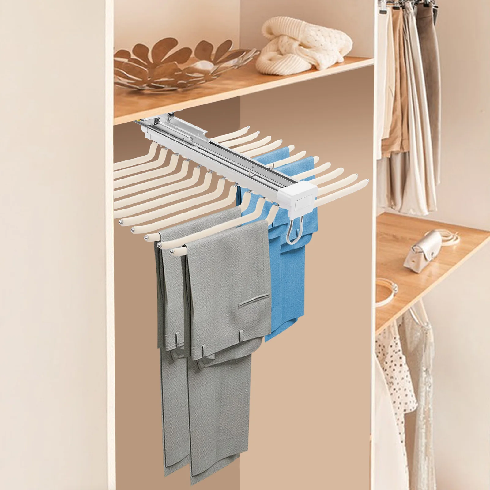 4,4 kg zweireihiger Hosenständer aus Aluminiumlegierungsstahl mit 22 Stangen, Tragfähigkeit 15 kg, Größe 59 * 46 cm, Kleiderschrank-Schiebe-Hosenständer