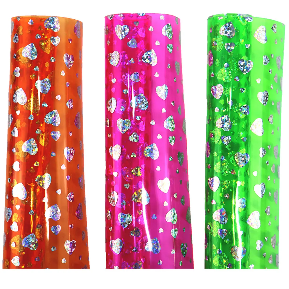30x120cm Rolle 0,5mm Liebesherzen Muster auf klarem transparenten Vinylgelee PVC Stoff Kunstleder wasserdicht für Tasche BH042 Image