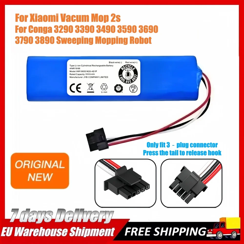 Original akku Für Conga 3290 3390 3490 3590 3690 3790 3890 Fegt Wischen Roboter 14,8 V 3500 mah Staubsauger Image