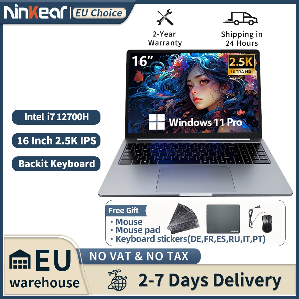 Ninkear N16Pro Laptop 16 Zoll 2,5K 120Hz Intel Core i7-12700H WiFi 6 16GB RAM 1TB SSD Laptop Windows 11 Notebook Bürocomputer Image