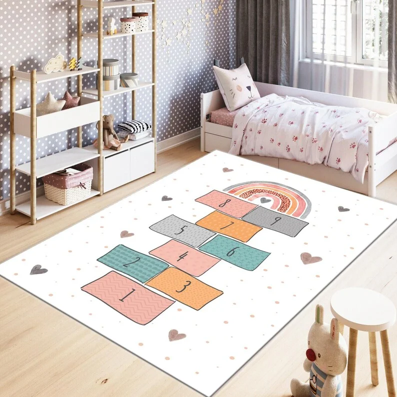 Kinder-Hüpfspiel-Teppich, Spielmatte mit Zahlen, Lernmatte für Wohnzimmer, Sofamatte, Türmatte, Schlafzimmerteppich, Outdoor-Heimteppich, Dekoration Image