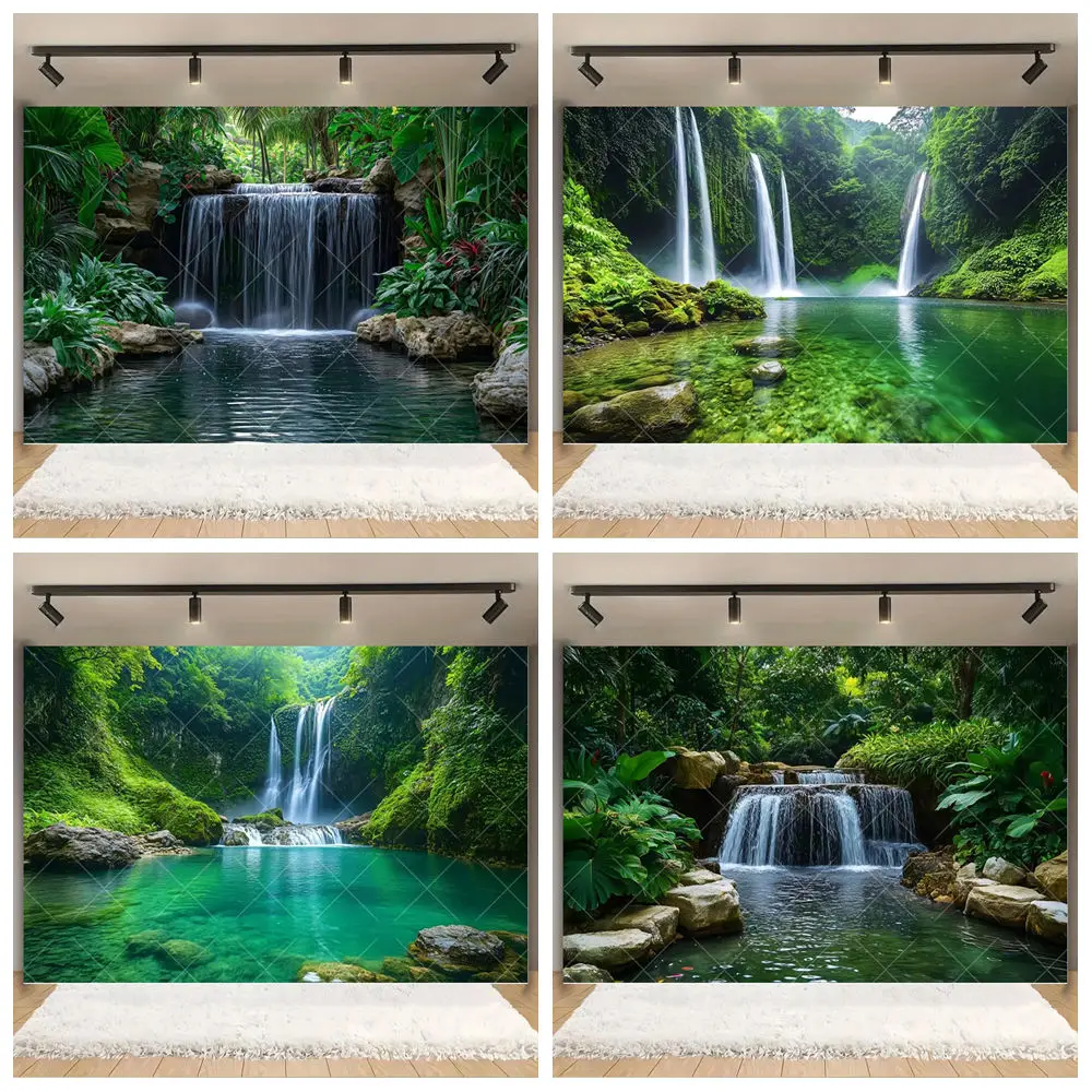 Wald-Wasserfall-Wunderland-Hintergrund: Regenwald-Naturkulisse, Wanddekor, Fotografie-Banner-Requisiten Image