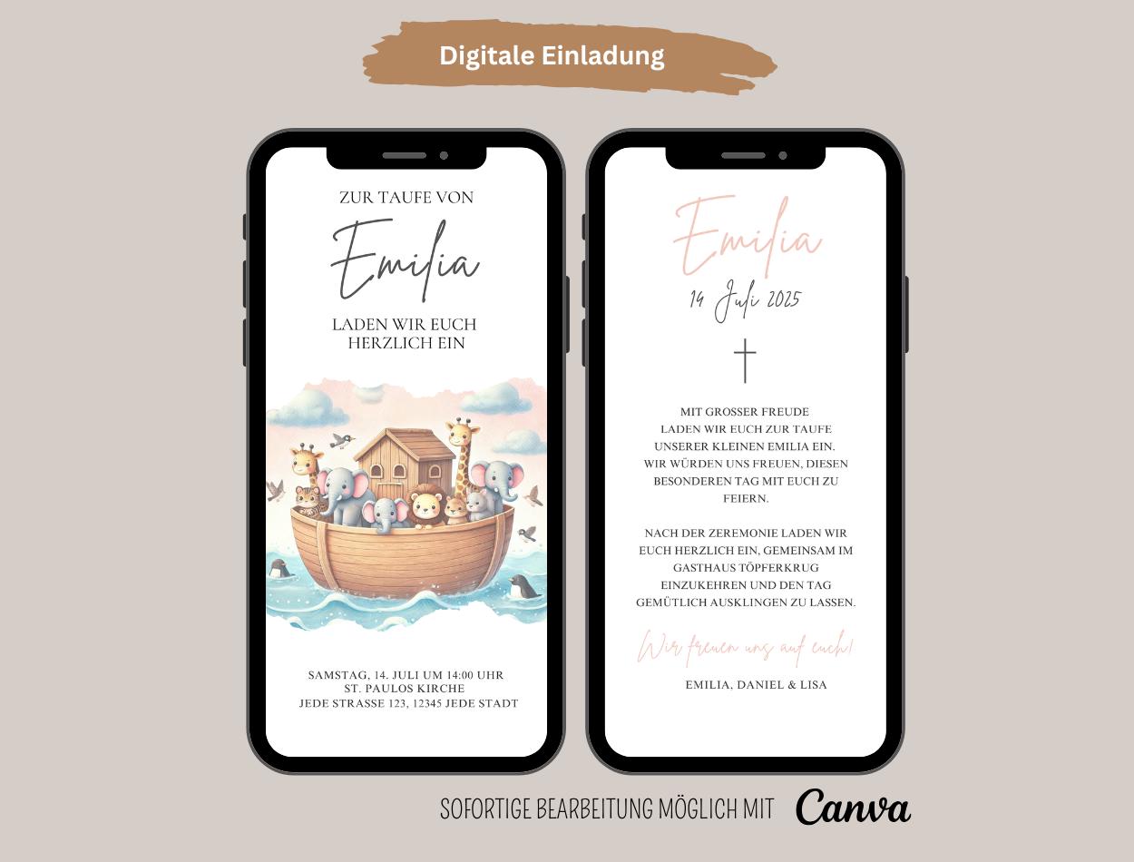 Invito digitale al battesimo - Arche, eCard animata, biglietto d'invito WhatsApp, invito battesimo, santo battesimo, comunione, cresima