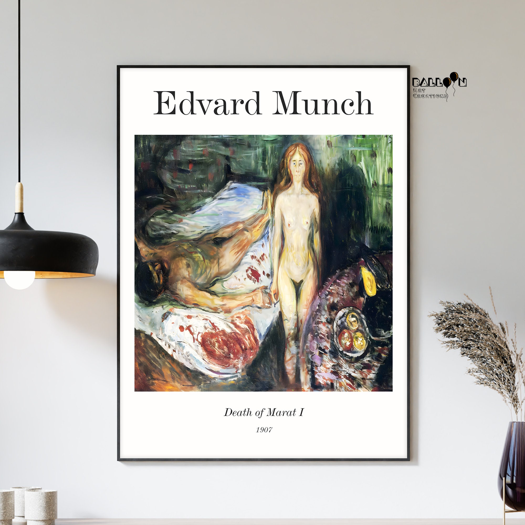 Edvard Munch, Morte di Marat I, 1907, Stampa di Edvard Munch, Arte della parete di Munch, Poster della mostra, Stampa del Museo, Poster del paesaggio,