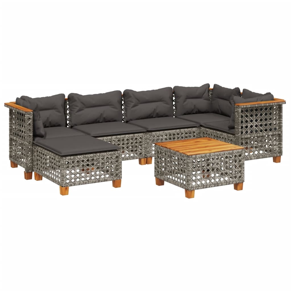 vidaXL 7-tlg. Garten-Sofagarnitur mit Kissen Grau Poly Rattan Image