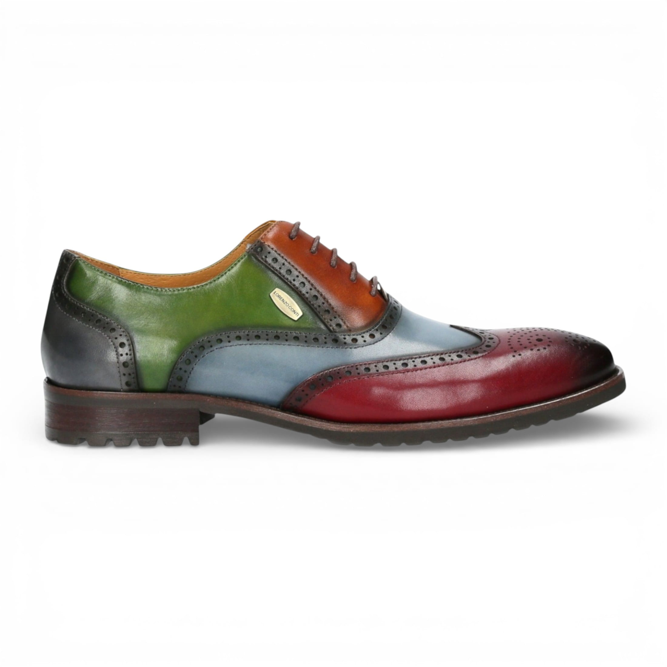 Lorenzo Conti Herren-Brogue-Oxford-Schuhe aus schwarzem und burgunderrotem Leder - Antonin 01