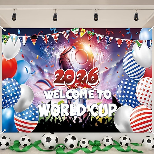 Bannerflagge für die Fußball-Weltmeisterschaft 2026, Fotohintergrund für Fußballfestivals, Flagge für Weltpartydekoration Image