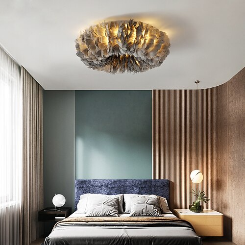 50/60/70 cm LED Deckenleuchte nordischen romantischen Feder Design weiß rosa grau dunkelgelb Schlafzimmer Wohnzimmer Esszimmer Restaurant Mädchen und Kinderzimmer ac110v ac220v Image