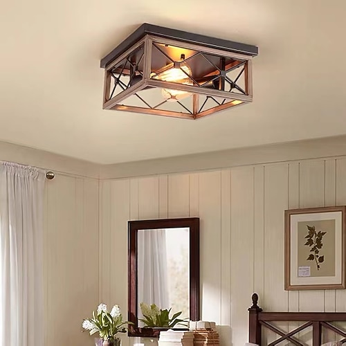 led deckenleuchte vintage bauernhaus deckenleuchte rustikale deckeneinbauleuchte deckennähe beleuchtung für flur eingang küche esszimmer schlafzimmer metall 2 leuchten warmes licht Image