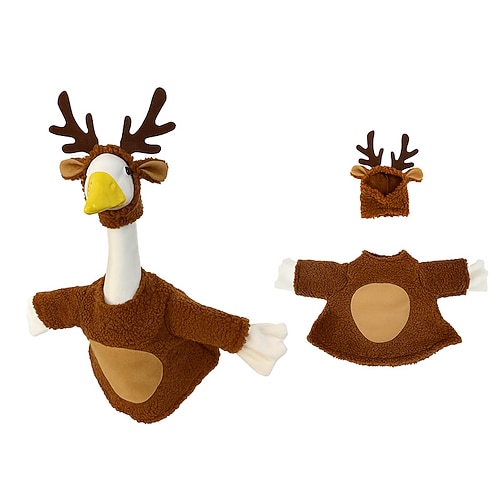 Rentier-Gänse-Outfit mit Geweih, braunes Plüsch-Hirsch-Gänse-Kleidung für 58-64 cm große Gänse-Statue aus Beton für den Garten, weihnachtliche Winterdekoration für den Garten, nur das Outfit, Gans Image