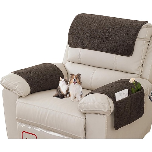 Armlehnenbezüge – 3er-Set Sesselbezüge mit Taschen, dehnbarer Armlehnenbezug, rutschfester Schutzbezug für Sessel, TV-Sessel und Sofa, waschbar Image