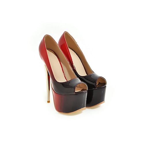 Rote und schwarze Plateau-Sandalen mit offener Zehenpartie für Damen – auffällige Stiletto-Sandalen für Partys im Nachtleben Image