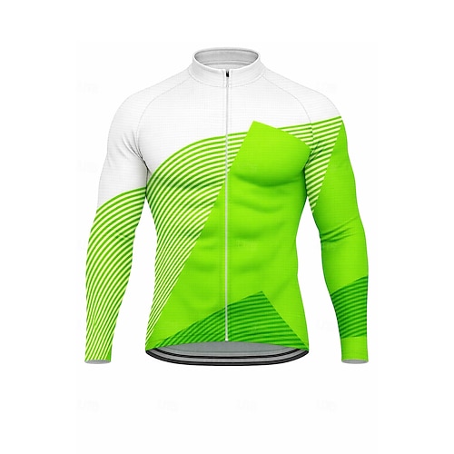 Herren Oberteile Radtrikot Grafik Geometrisch Langarm Fahhrad Trikot Oberteil mit 3 Gesäßtaschen Sonne Sonnenschutz Schnelltrocknend Reflektierende Streifen Sport Blau Rote Orange Bekleidung Image