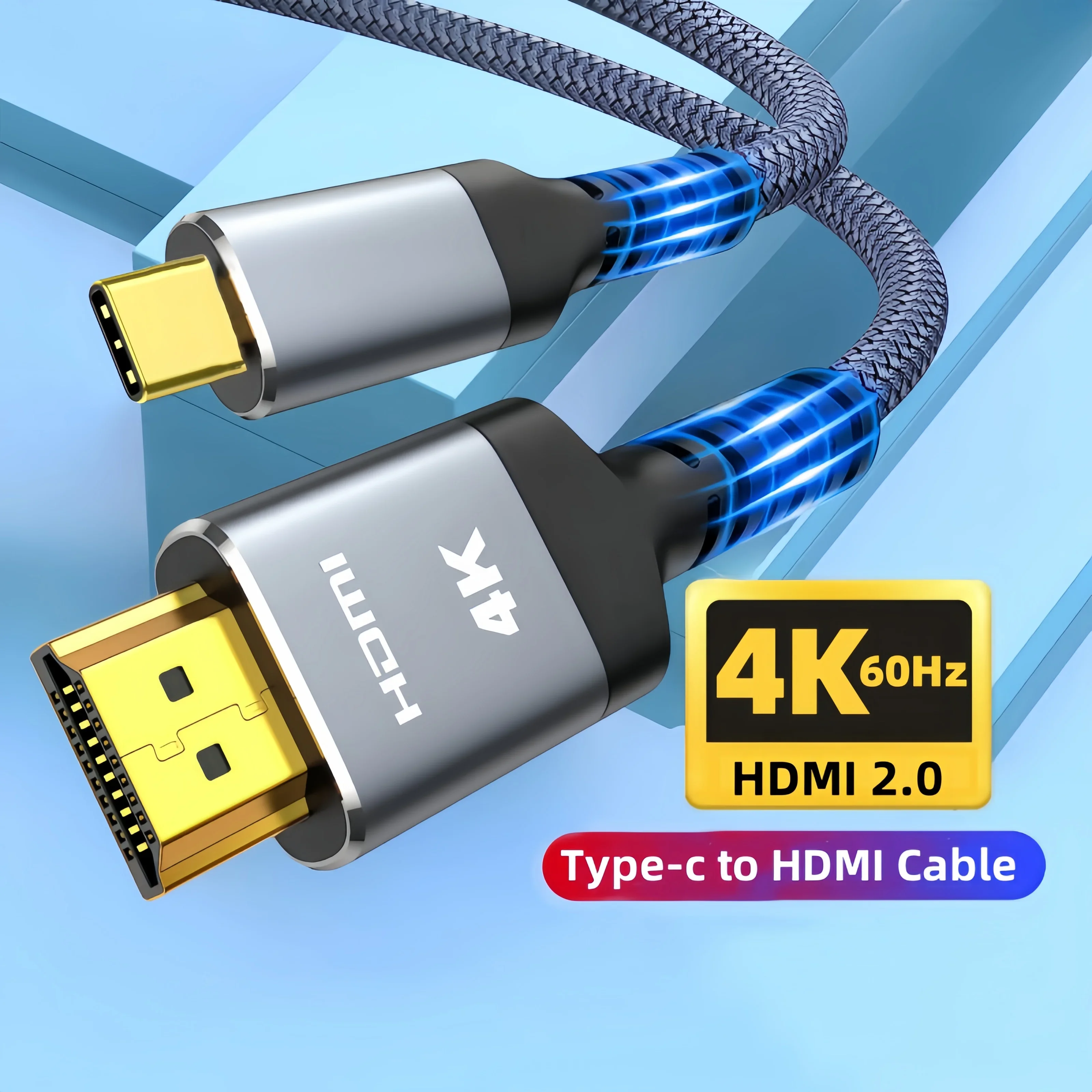 USB C auf HDMI-kompatibles Kabel 4K Typ C auf HDMI 2.0 Thunderbolt 3/4 auf 4K 60 Hz 30 Hz für iPhone 15 MacBook Huawei Mate30 Image