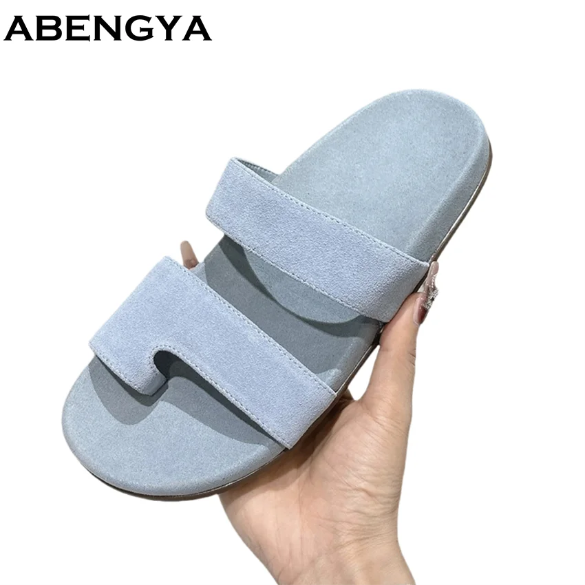 Heiße Verkäufe FlipFlops Wildleder Leder Rutschen Frauen Casual Komfort Sommer Schuhe Frauen Täglichen Feiertage Flache Hausschuhe Frau