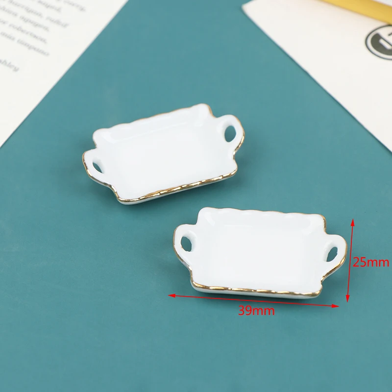 1Pcs 1/12 Puppenhaus Miniatur Keramik Tablett Platte Gerichte Modell Küche Möbel Zubehör Für Puppe Haus Dekor Spielzeug Geschenk