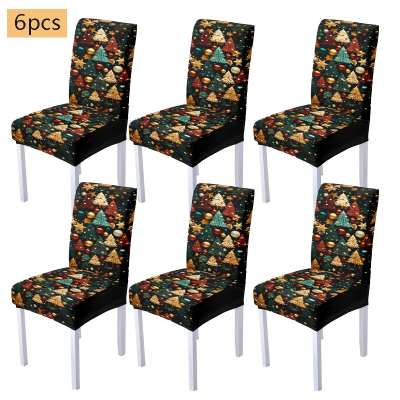1/4/6 Stück Weihnachtsstretch-Stuhlbezug, Weihnachtsbaum-Thema, Dekoration, Stuhlbezug, geeignet für Wohnzimmer, Hotel, Restaurant Image