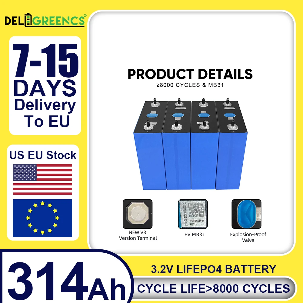 Lifepo4 grad a batterie wiederauf ladbare lithium eisen phosphat diy 12v 24v für camping boote golf cart rv gabelstapler 3,2 v 314ah mb31 Image