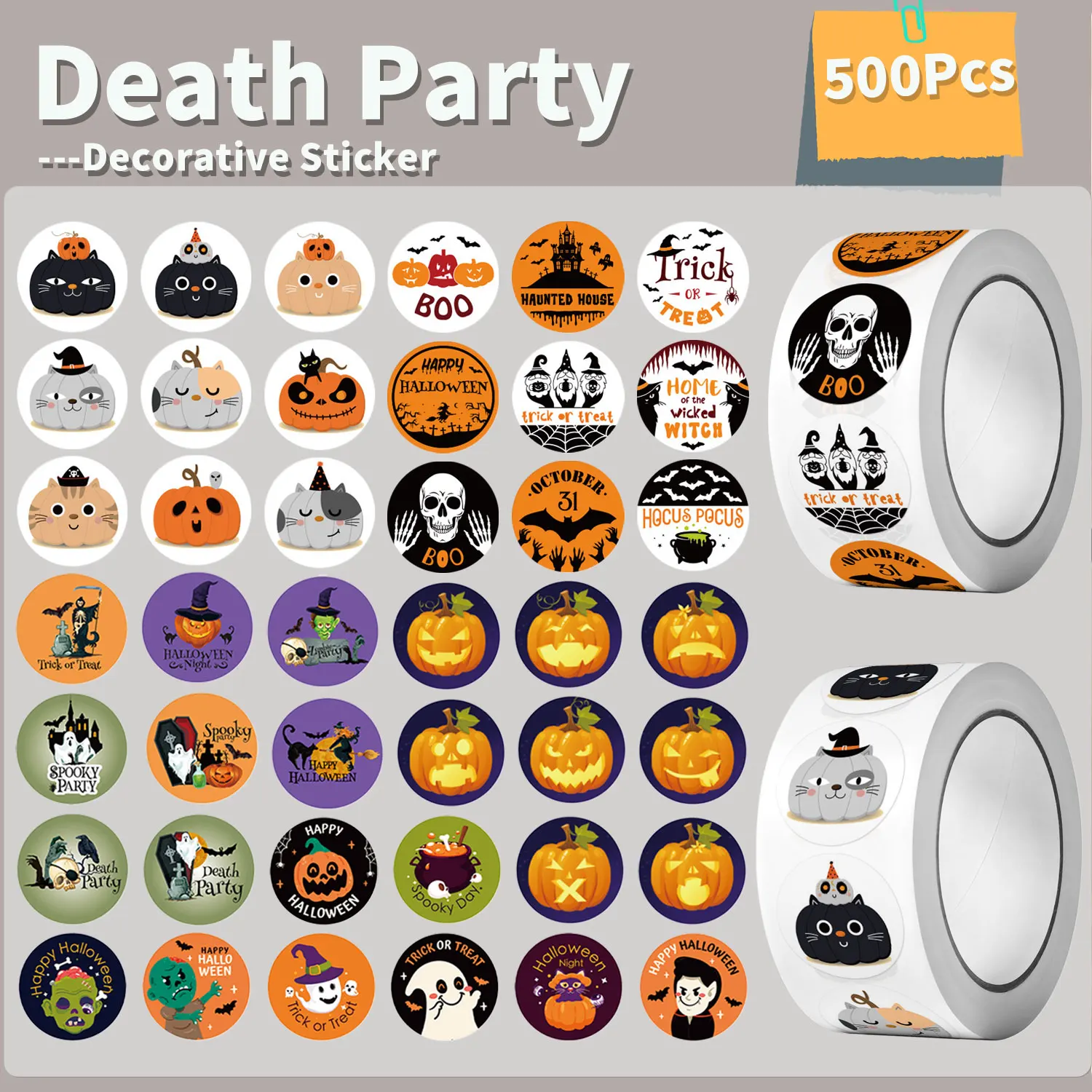 500 Stück runde Rolle Cartoon Halloween Süßes oder Saures Kürbis Aufkleber 2,5 cm/1 Zoll DlY Handwerk Dekor Scrapbook Etiketten Geschenk Versiegelung Image