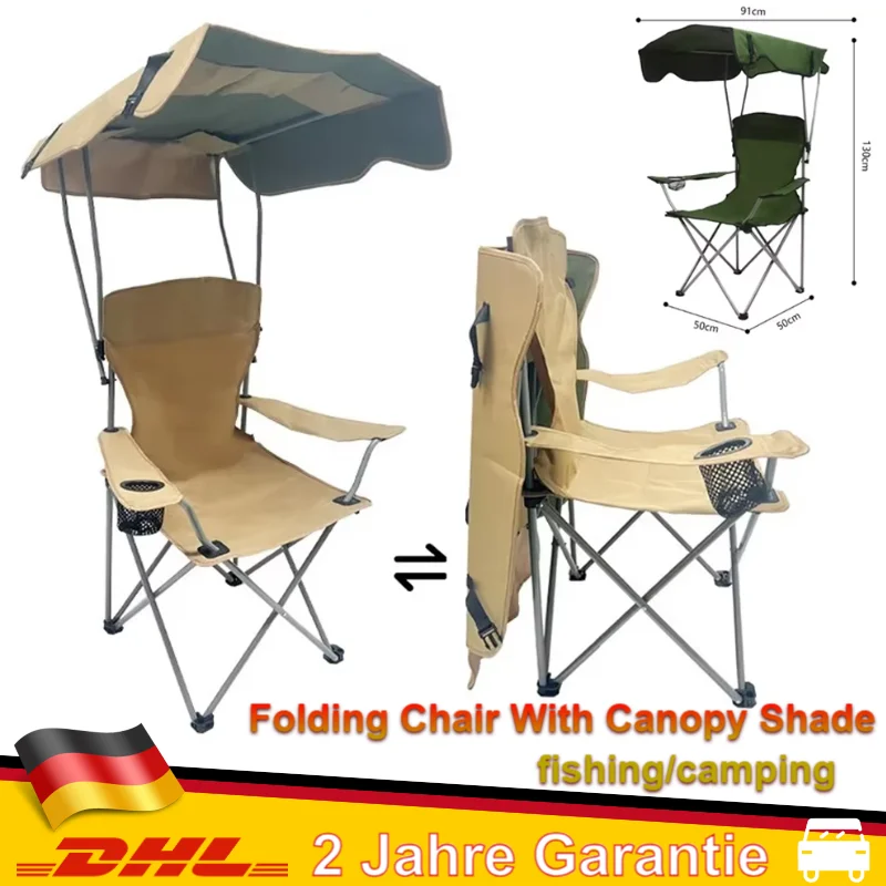 Tragbarer Klappstuhl mit Baldachin, Schatten, Outdoor-Aktivitäten, Angelstuhl, Strandkorb, Picknick, Campingstuhl, Freizeit-Rasenstuhl Image