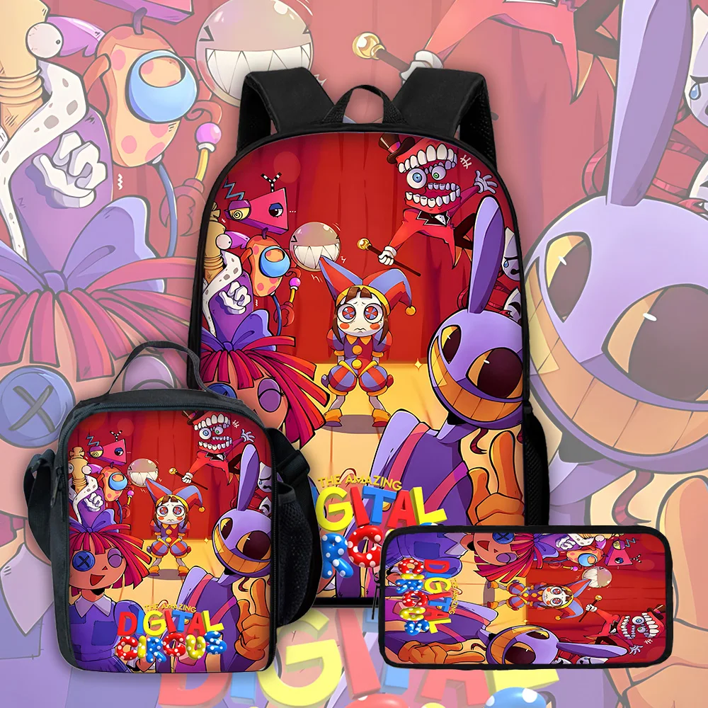 Sac à dos d'école pour enfants Cartoon A-AmazingS DigitalS Circus avec sacs à déjeuner, sacs à crayons, sacs d'école pour garçons et filles, meilleur cadeau