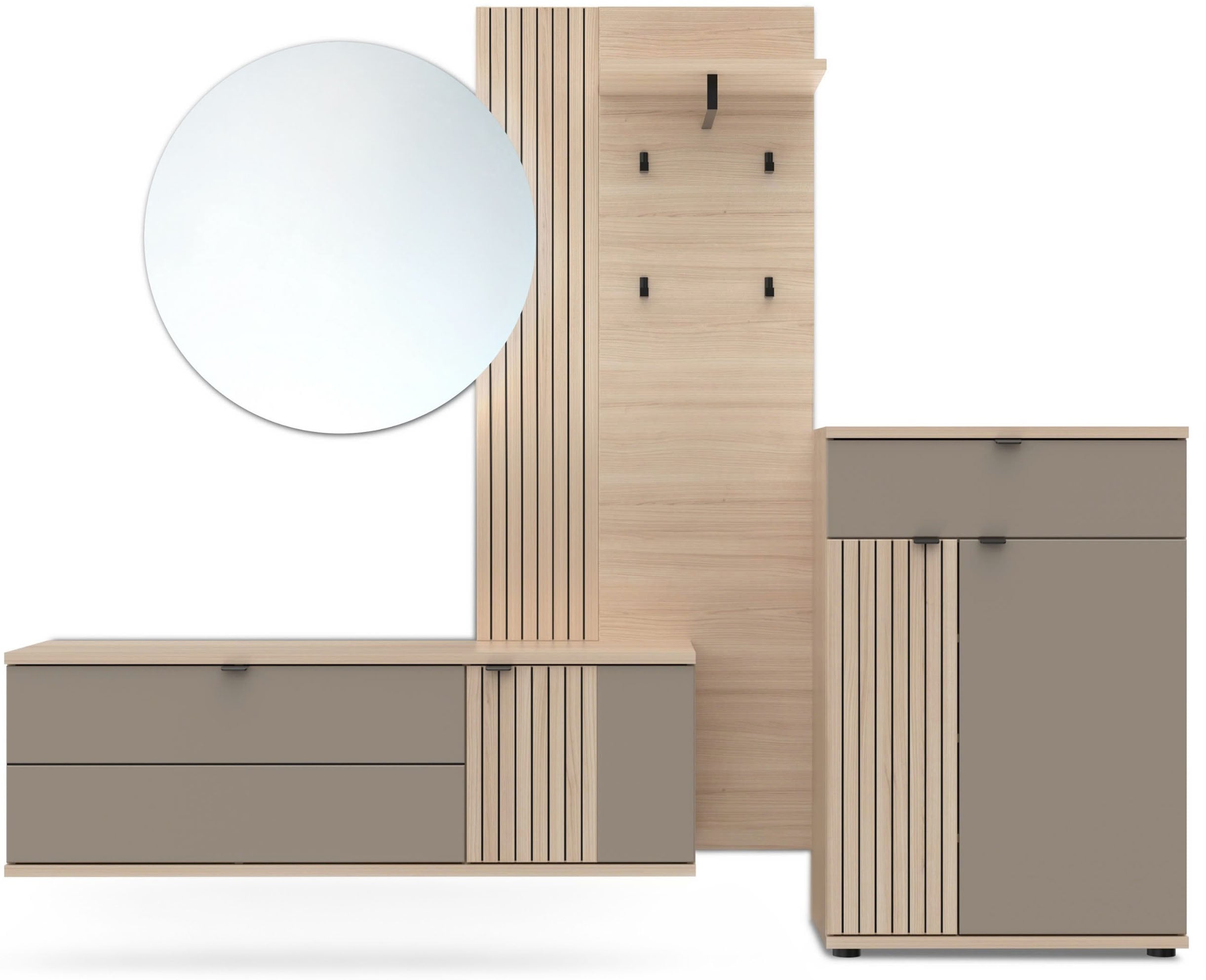 Garderoben-Set INNOSTYLE "Pisa Garderoben-Set", riva eiche, basalt, ABS-Kunststoff, Holzwerkstoff, MDF, Metall, Spiegelglas, Kastenmöbel-Sets, 4-teilig, LED-Beleuchtung, ABS-Kante, Soft Close Image