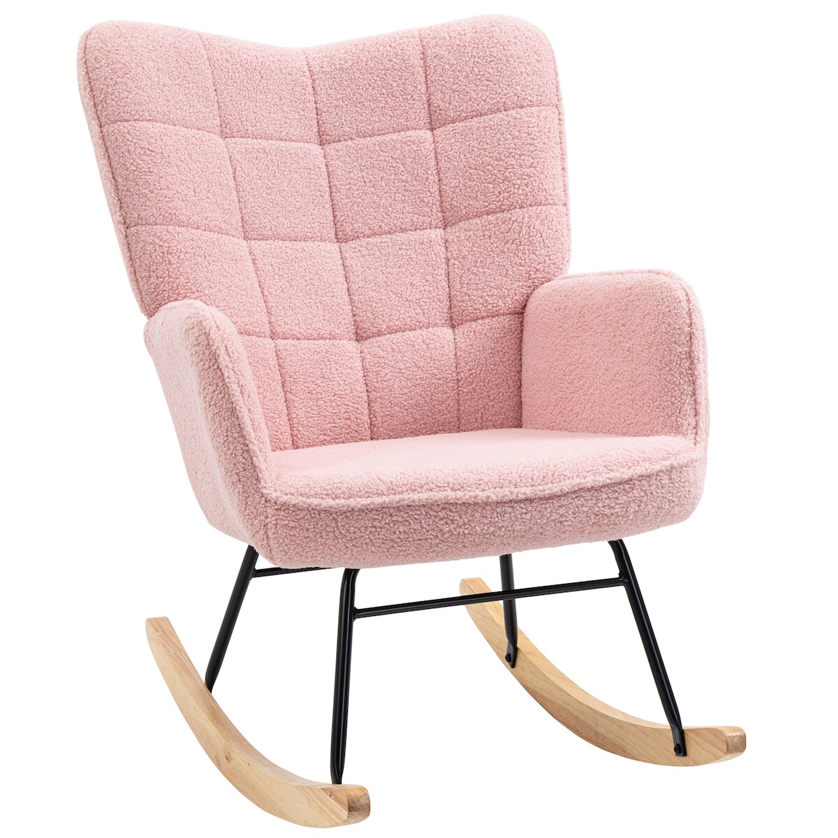 STILVORA Schaukelstuhl Relaxsessel 98x71x101 cm Rosa mit weichem Berbervlies Bezug, hoher Rückenlehne und Armlehnen, Stahlrahmen, bis 120 kg Image