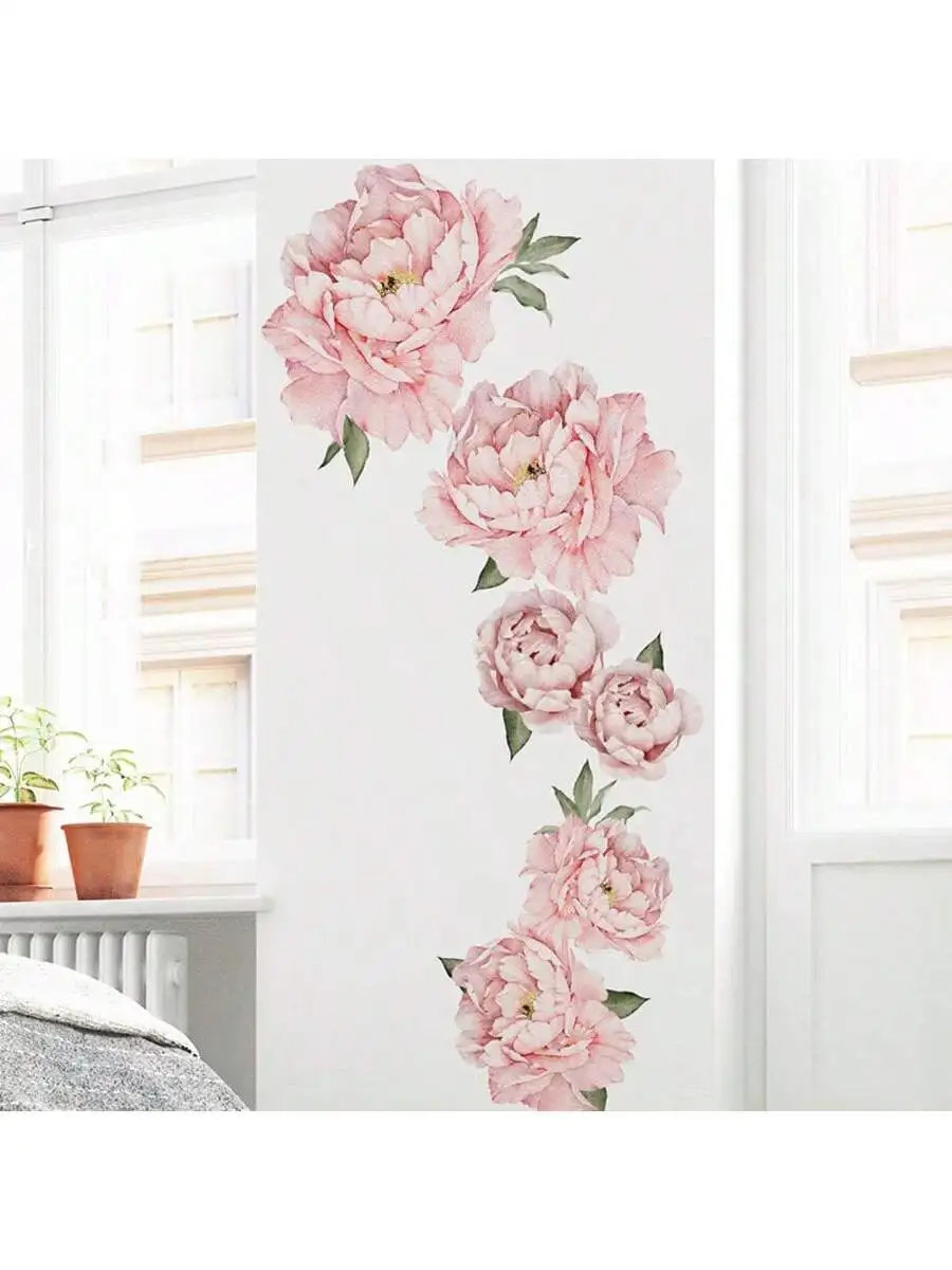 Selbstklebender, abnehmbarer PVC-Wandaufkleber in rosa Pfingstrose mit Raumdekorationsaufkleber im Märchenstil Image