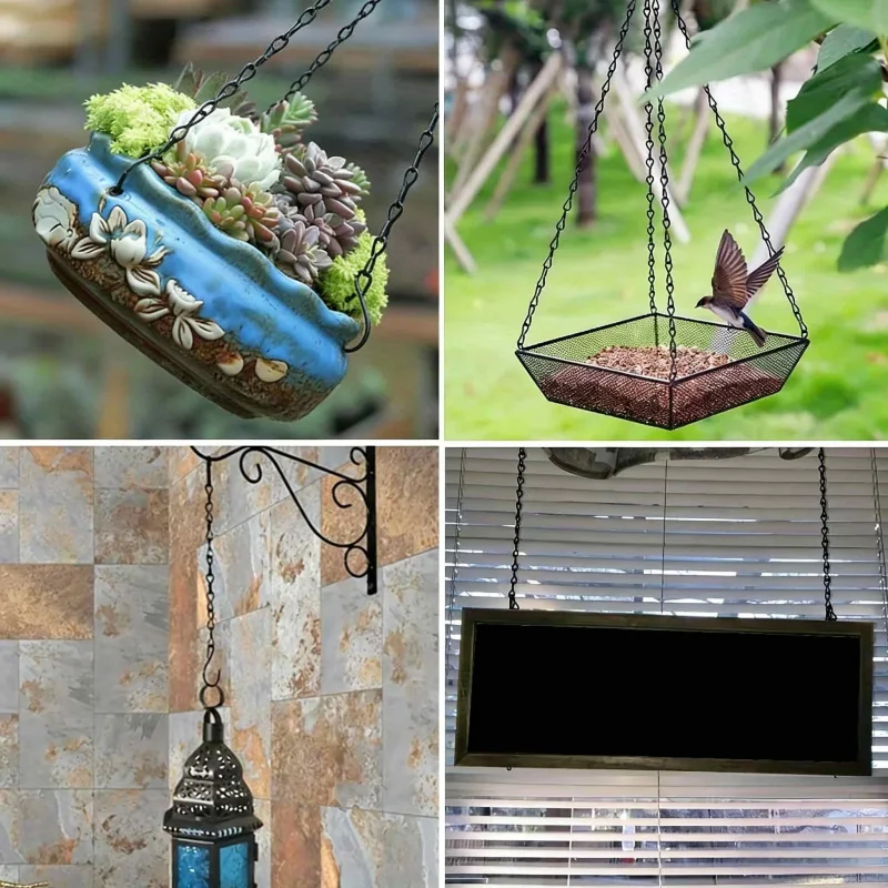 Schwarzes Outdoor-Windspiel, Vogelfutterspender, Blumentopf, Vogelhaus, Hängedekoration, Hängekette, 6-12 Stück, Gartenzubehör Image