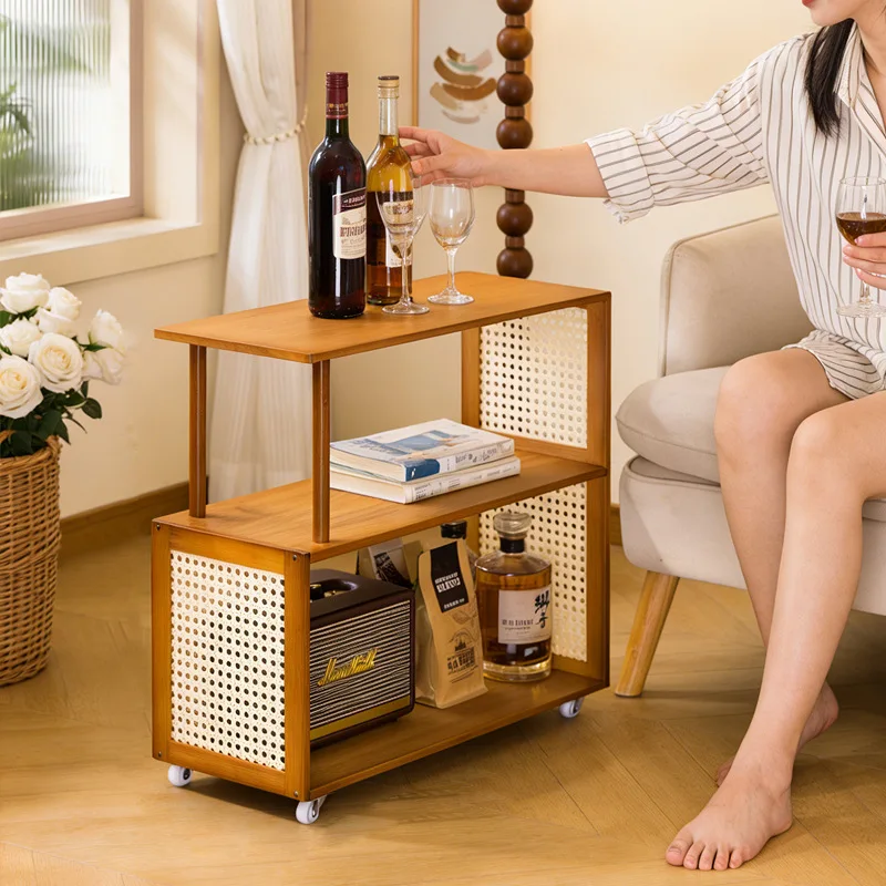Mobiler Couchtisch, Sofa-Beistelltisch, kleiner Wohnzimmertisch, Couchtisch im Vintage-Stil, Rollregal, Handwagen Image