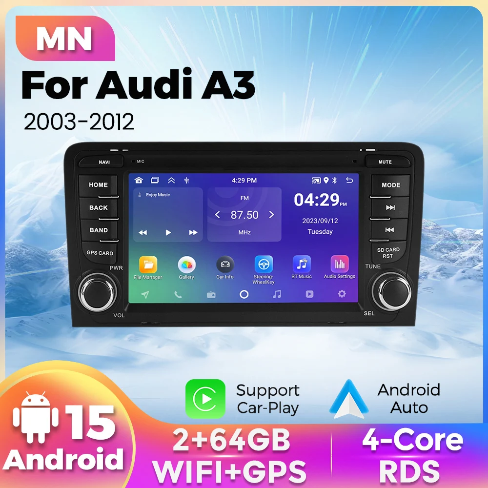 Android 15 Drahtlose CarPlay Android Auto Auto Radio Navi GPS Für Audi A3 8P 2003-2012 multimedia Video Player Mit Kamera 2-64GB Image