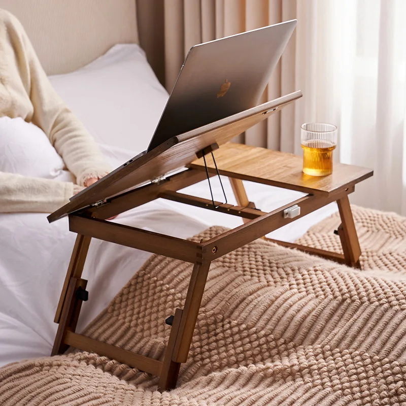 Klappbarer Bett-Tisch, multifunktionaler Computertisch aus Bambus und Holz, Schreibtisch für Wohnzimmer und Schlafzimmer, kleiner Tisch mit einfacher Montage Image