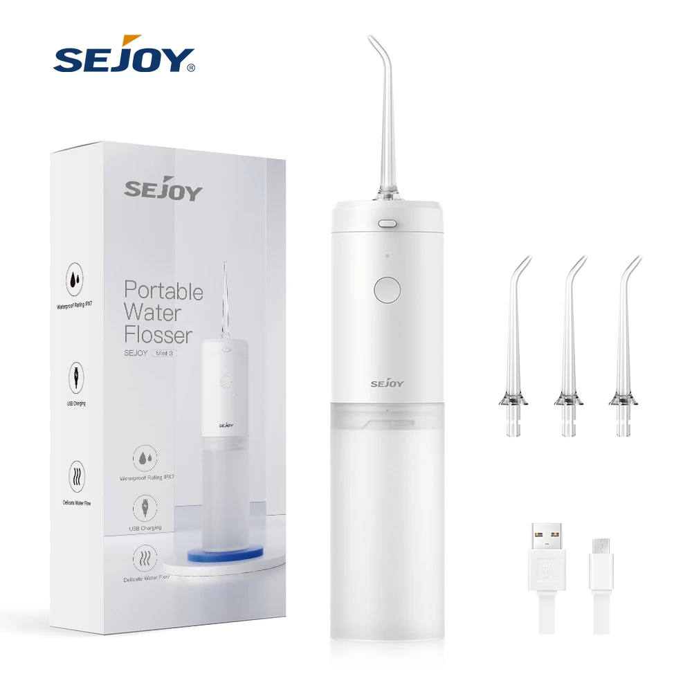 Sejoy Mundpflege-Set, Munddusche, USB-Aufladbar, Wasserflosser mit 4 Düsenaufsätzen, 140ml, 3 Modi, IPX7 Wasserdicht Image