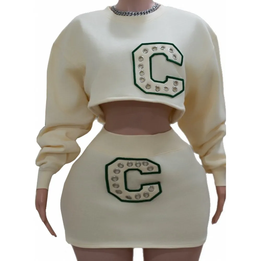 2-teilige Damen-Sets 2025, neue Ankunft, Herbst-Winter, passende Sets, bedruckt, zweiteilige Sets, Top und Rock, Anzüge, Outfits, Kleidung Image