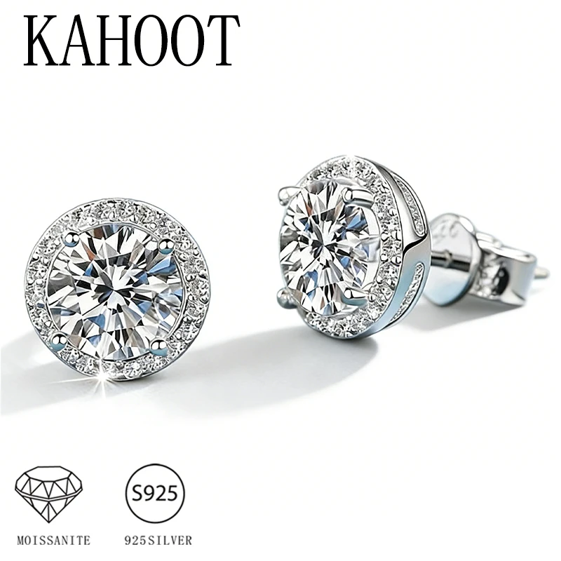 Ein Paar hochwertige Damen-Ohrstecker aus 925er Sterlingsilber mit vier Krappen und runden Moissaniten, stilvoll, elegant und vielseitig. Image